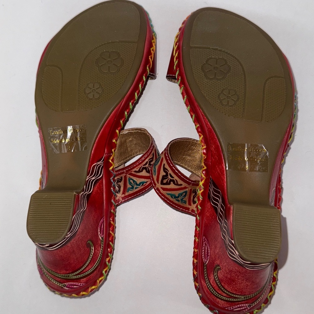 Corky's Elite leather Hand painted Sandal Navajo Size 8 Red Bohemian - Picture 13 of 16